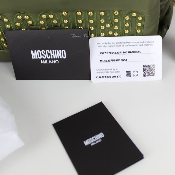 NWT MOSCHINO Studded Quilted Logo Backpack, Studded Bag for Travel School Chic main image 9